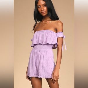 Lulus Lavender Be a Sweetie Swiss Dot Romper XS